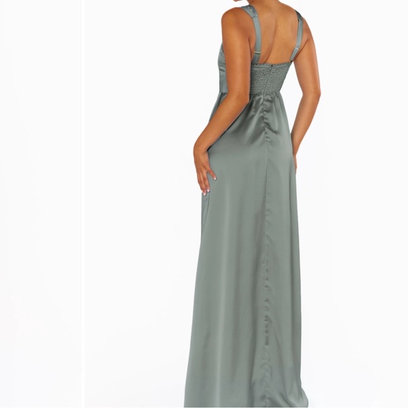 Show Me Your MuMu Nina Maxi Dress Deep Sage Luxe Satin - Picture 2 of 6